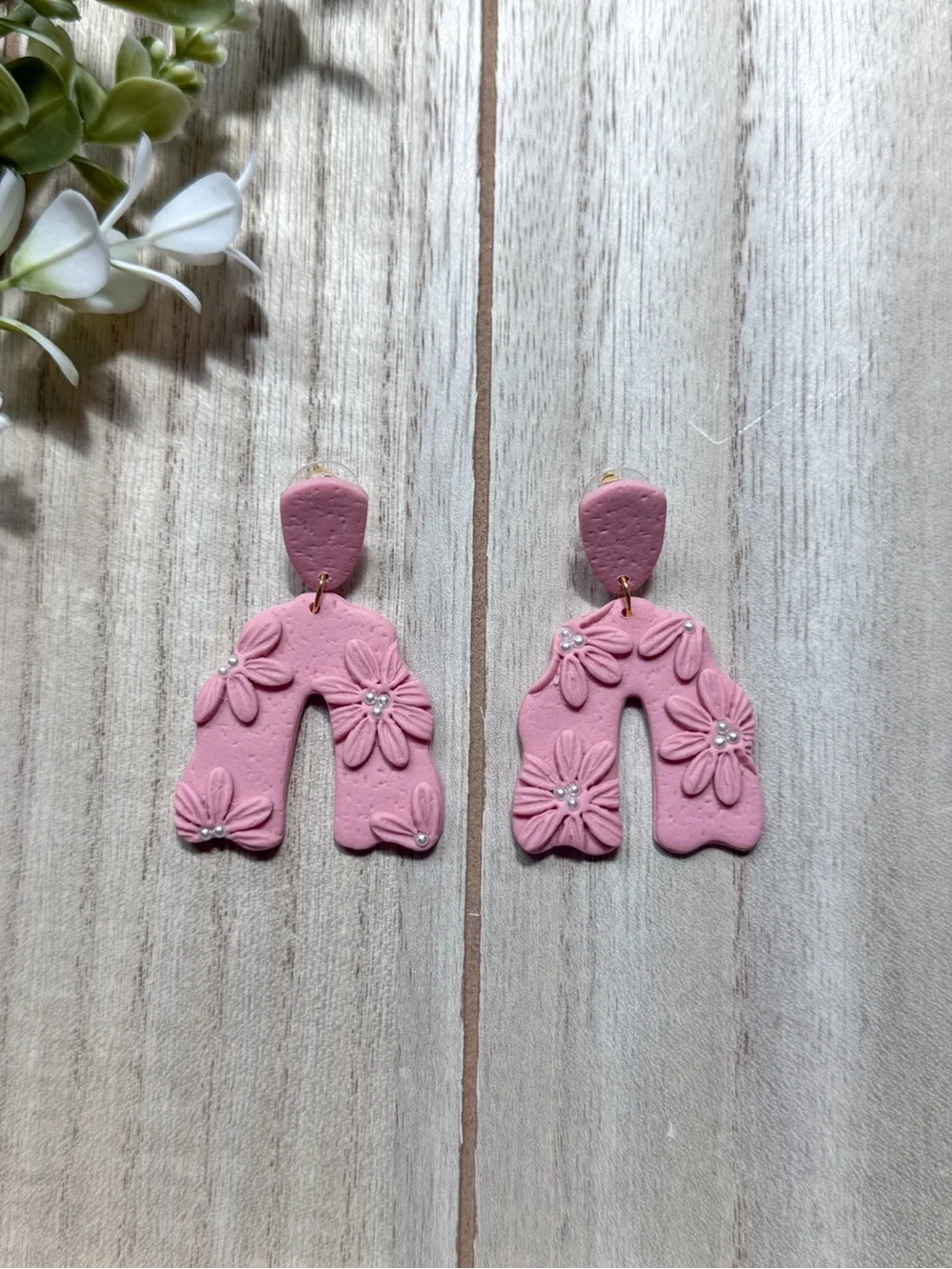 Handmade Mauve Floral Polymer Clay Earrings